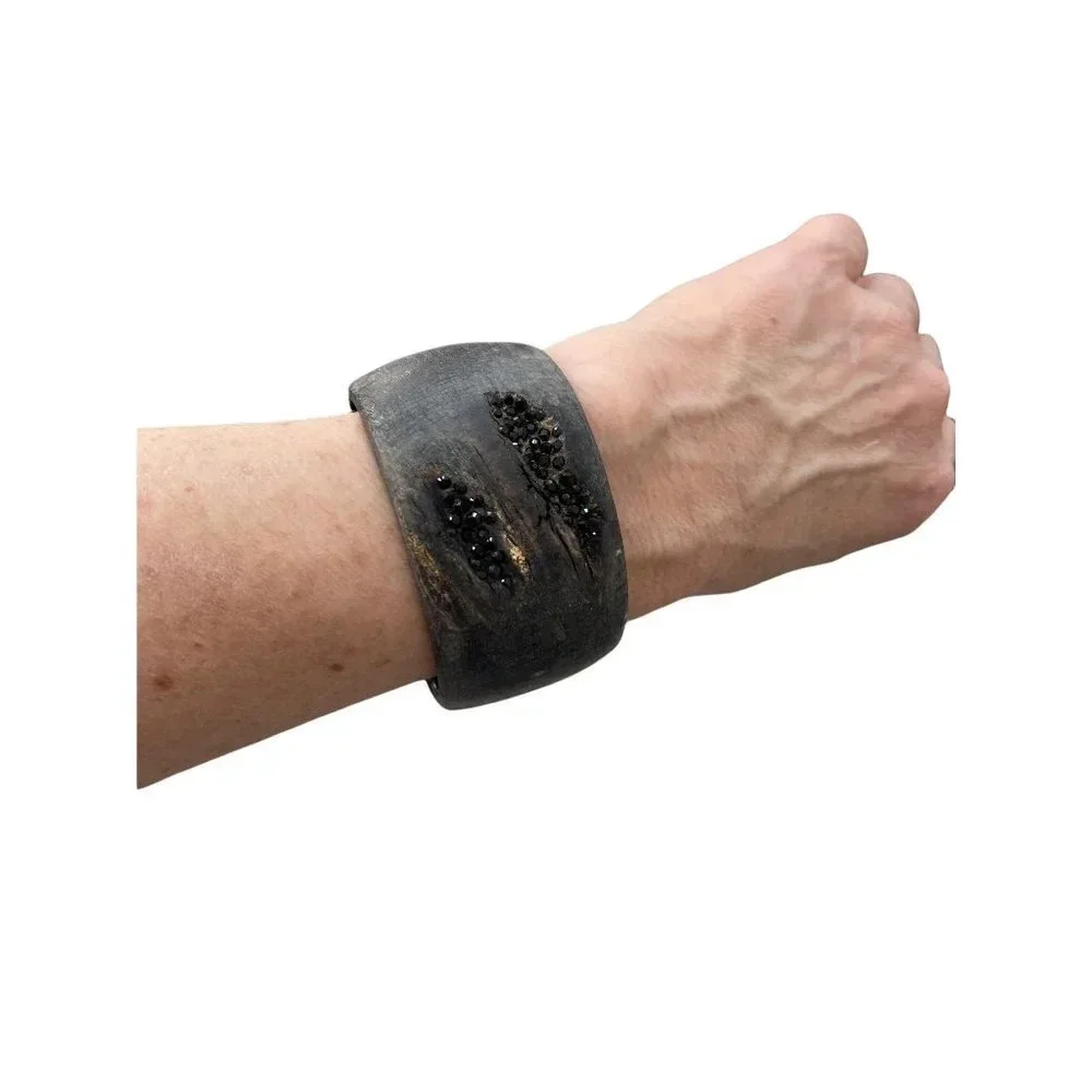 Zeffira Matte Horn Cuff Swarovski Crystal Detail